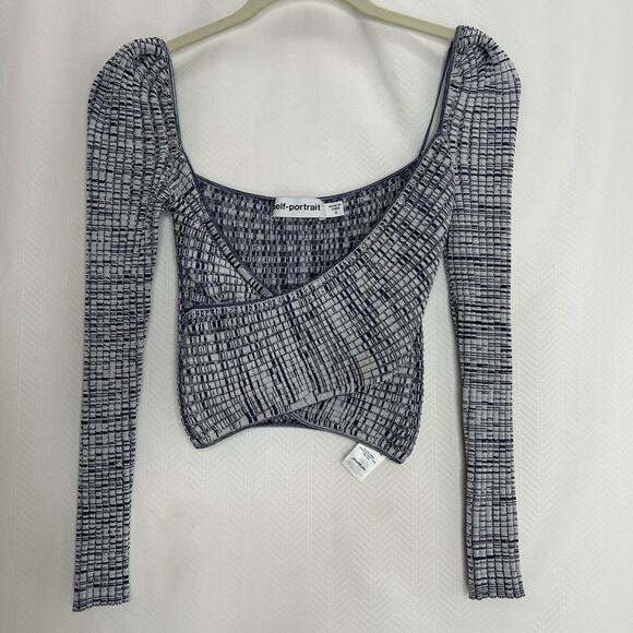 Self Portrait cropped knit top long sleeves gray space dye size small - Picture 1 of 6